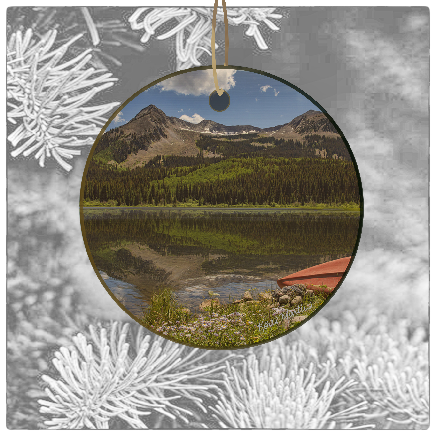 Colorado Lake Ornament – Colorado Serenity, Red Canoe at Lost Lakes near Crested Butte, Wood or Ceramic - Image 5